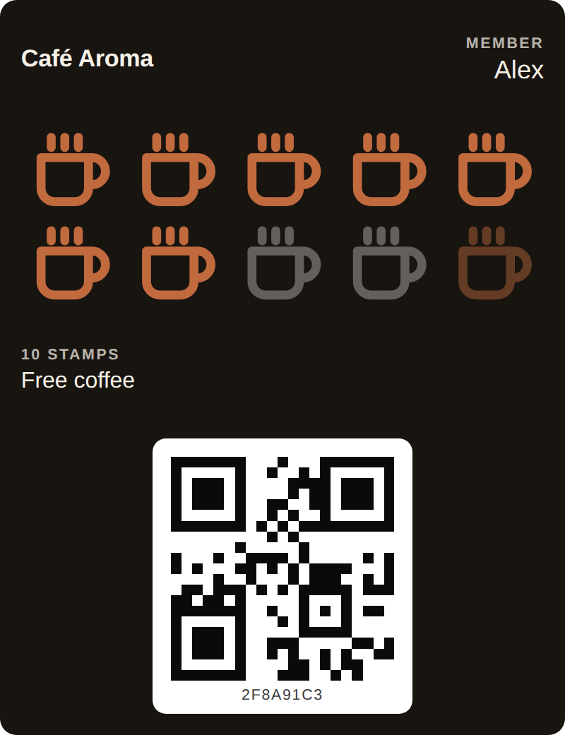 Stempelkarte in Apple Wallet — 7 von 10 Stempeln