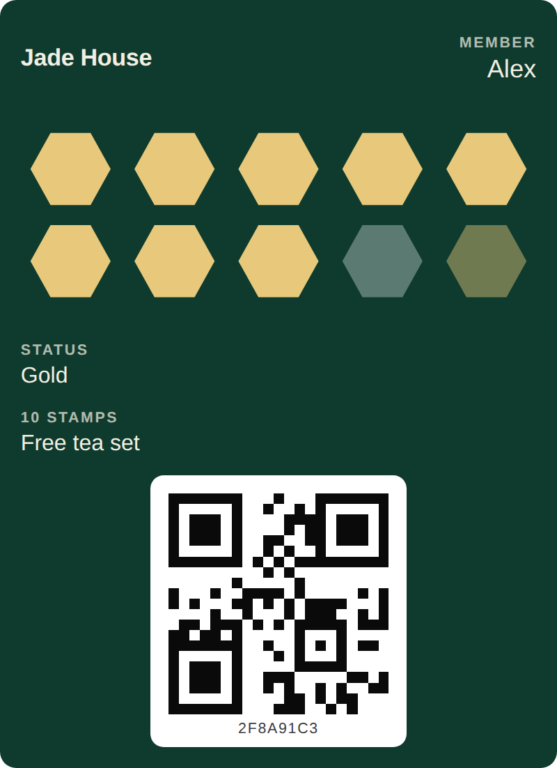 Jade-Stempelkarte in Apple Wallet mit Gold-Status