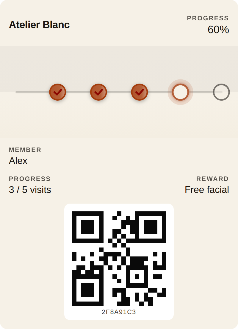 Treuekarte in Apple Wallet — 3 von 5 Besuchen